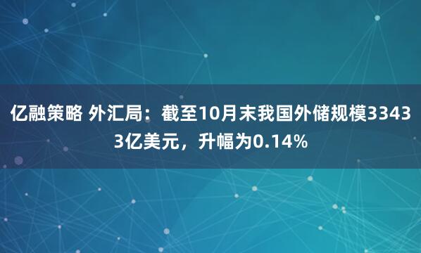 亿融策略 外汇局：截至10月末我国外储规模33433亿美元，升幅为0.14%